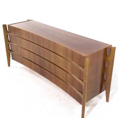 William Hinn William Hinn Mid Century Walnut Curved Front Lowboy Dresser