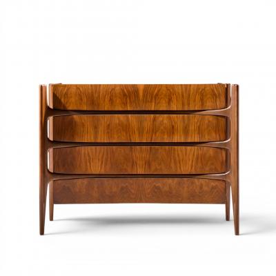 William Hinn William Hinn Mid Century Walnut Curved Front Lowboy Dresser