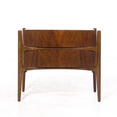 William Hinn William Hinn Mid Century Walnut Curved Front Nightstands Pair