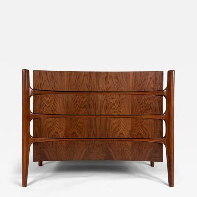 William Hinn William Hinn Sculpted Walnut 4 Drawer Dresser Made in Sweden c 1950s