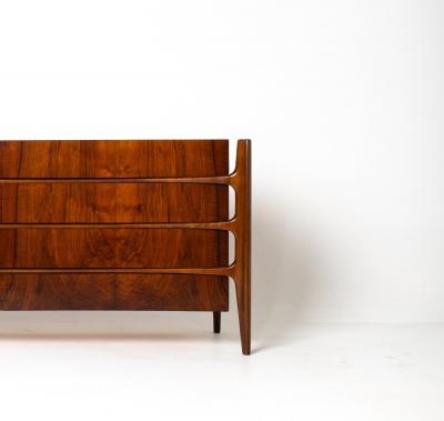 William Hinn William Hinn Sculpted Walnut 8 Drawer Dresser Made in Sweden Circa 1950s
