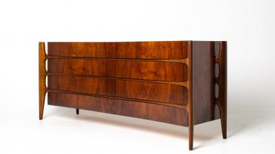 William Hinn William Hinn Sculpted Walnut 8 Drawer Dresser Made in Sweden Circa 1950s