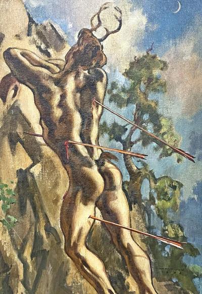 William Horace Littlefield Actaeon in Flight Painting with Male Nude by Littlefield