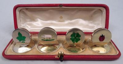 William Hornby English Edwardian Silver Gilt Lucky Charm Place Card Holders 1905