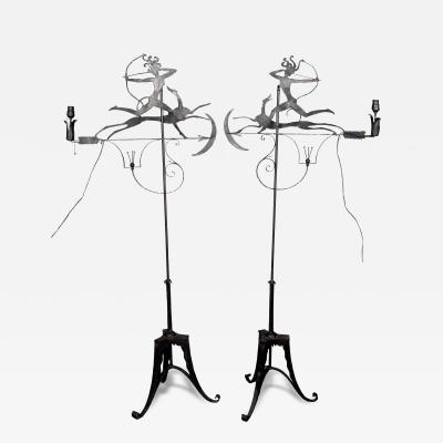William Hunt Diederich Pair of Wrought Iron Floor Lamps By William Hunt Diederich