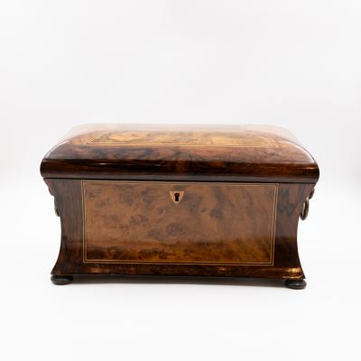 William IV Dome Top Bomb Box in Burl Walnut with Boxwood Stringing