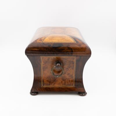 William IV Dome Top Bomb Box in Burl Walnut with Boxwood Stringing
