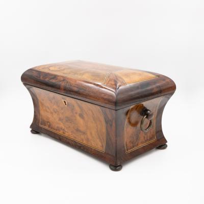 William IV Dome Top Bomb Box in Burl Walnut with Boxwood Stringing