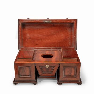 William IV mahogany tea caddy in the form of a pedestal sideboard