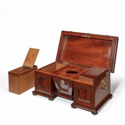 William IV mahogany tea caddy in the form of a pedestal sideboard