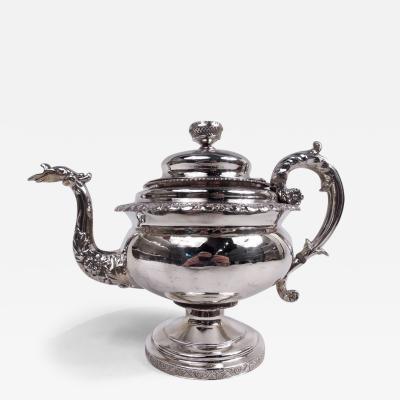 William John Thomson Large New York Classical Coin Silver Teapot by William Thomson 1833