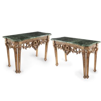William Kent A pair of late Victorian marble and giltwood console tables