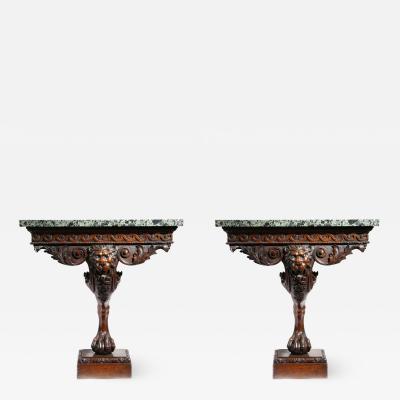 William Kent Fabulous Pair of Georgian Period Carved Mahogany Console Side Tables