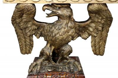 William Kent George II Style Giltwood and Grey Marble Eagle Console Table