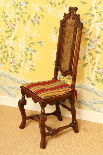 William Mary Period Carved Walnut Tall Back Side Chairs