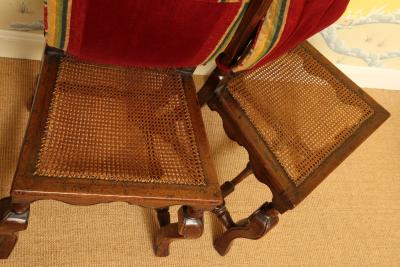 William Mary Period Carved Walnut Tall Back Side Chairs