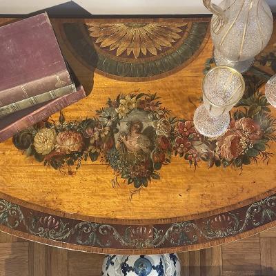 William Moore 3224 18th C Irish Painted Demilune Table Gilt Base Attributed Wm Moore