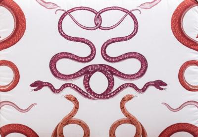 William Pahlmann WILLIAM PAHLMANN THEBES CHAIRS WITH SNAKE FABRIC CIRCA 1964