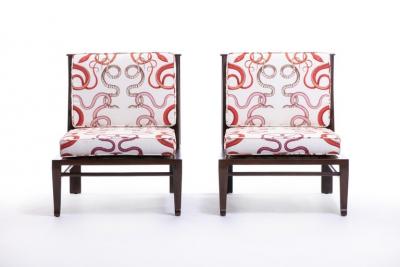 William Pahlmann WILLIAM PAHLMANN THEBES CHAIRS WITH SNAKE FABRIC CIRCA 1964
