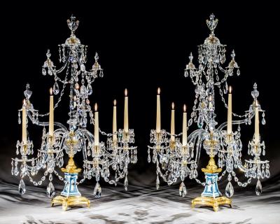 William Parker AN EXCEPTIONAL PAIR OF GEORGE III WEDGWOOD JASPER WARE FIVE LIGHT CANDELABRA