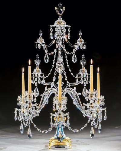 William Parker AN EXCEPTIONAL PAIR OF GEORGE III WEDGWOOD JASPER WARE FIVE LIGHT CANDELABRA