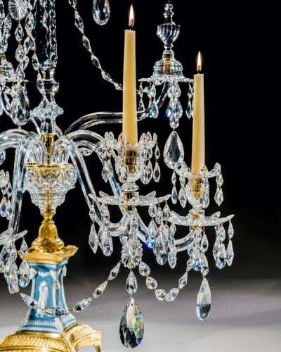 William Parker AN EXCEPTIONAL PAIR OF GEORGE III WEDGWOOD JASPER WARE FIVE LIGHT CANDELABRA