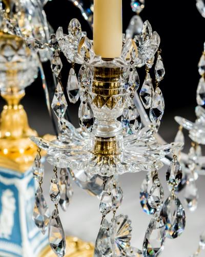 William Parker AN EXCEPTIONAL PAIR OF GEORGE III WEDGWOOD JASPER WARE FIVE LIGHT CANDELABRA