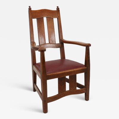 William Richard Lethaby W R Lethaby A Rare Arts Crafts Sculptured Oak Armchair with Shaped Arms