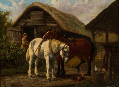 William Shayer Sr William Shayer Oil Of Stable Scene