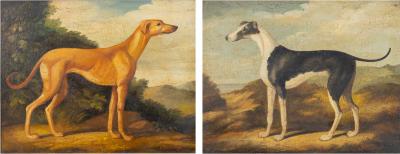 William Skilling Pair of Oil on Canvas Greyhound Paintings