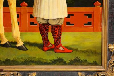 William Skilling William Skilling American British 1862 1964 Giraffe Attendant Oil Painting