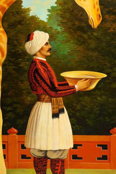 William Skilling William Skilling American British 1862 1964 Giraffe Attendant Oil Painting