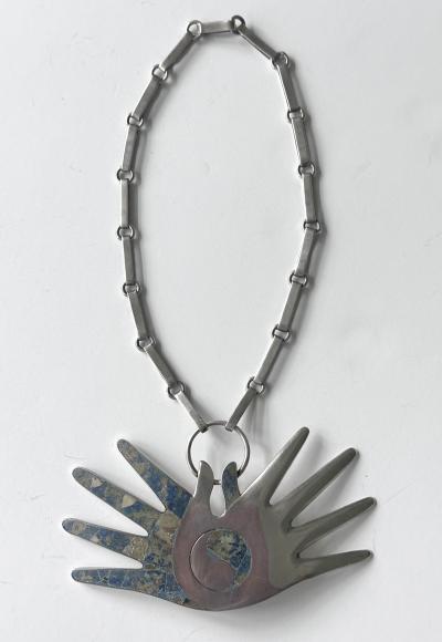 William Spratling Mexican Modern Silver Necklace with Large Hand Pendent William Spratling