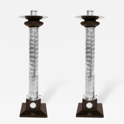 William Spratling Pair of Monumental Sterling Silver Ebony Candlesticks by William Spratling
