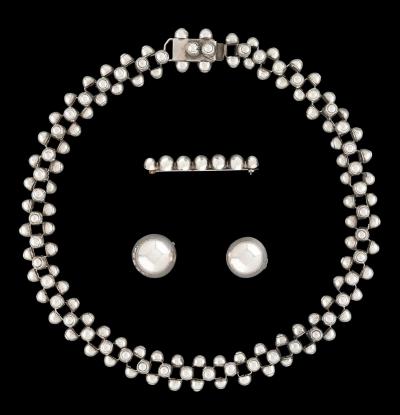 William Spratling Rare Mexican Modern Silver Jewelry Suite Caviar Model William Spratling