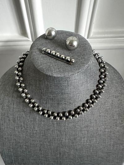 William Spratling Rare Mexican Modern Silver Jewelry Suite Caviar Model William Spratling