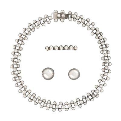 William Spratling Rare Mexican Modern Silver Jewelry Suite Caviar Model William Spratling