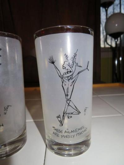 William Steig Eight Vintage Highball Glasses William Steig Artist Cartoonist New Yorker