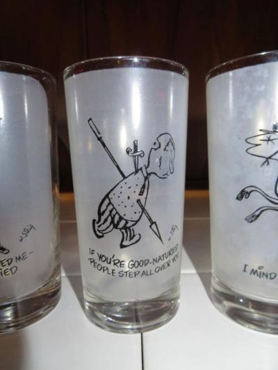 William Steig Eight Vintage Highball Glasses William Steig Artist Cartoonist New Yorker