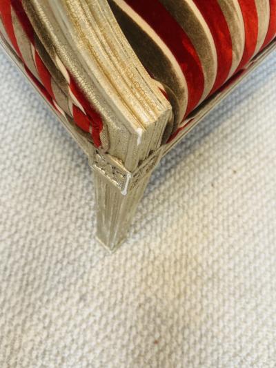 William Switzer OPULENT LARGE RED SILVER STRIPED VELVET SILVER LEAFED WOOD FRAME WING CHAIR