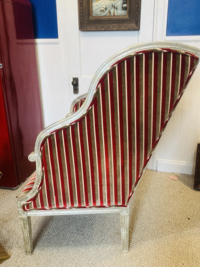 William Switzer OPULENT LARGE RED SILVER STRIPED VELVET SILVER LEAFED WOOD FRAME WING CHAIR