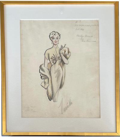 William Travilla Original Marilyn Monroe Costume Sketch by Travilla