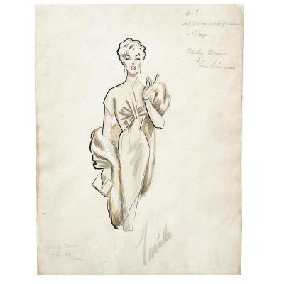 William Travilla Original Marilyn Monroe Costume Sketch by Travilla