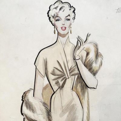 William Travilla Original Marilyn Monroe Costume Sketch by Travilla