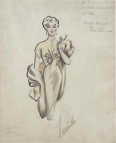 William Travilla Original Marilyn Monroe Costume Sketch by Travilla
