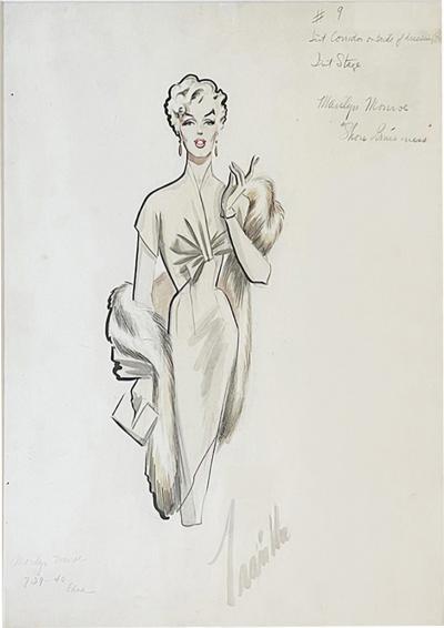 William Travilla Original Marilyn Monroe Costume Sketch by Travilla