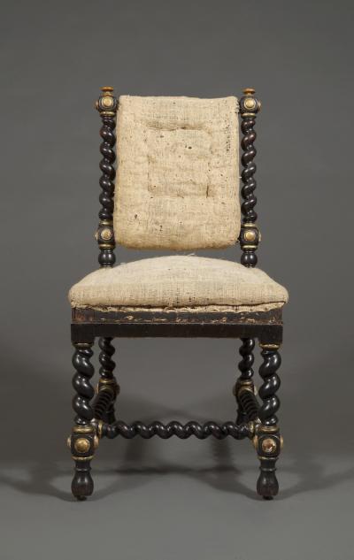 William Trotter AN UNUSUAL SET OF TWELVE EBONIZED MAHOGANY BARLEY TWIST TURNED DINING CHAIRS