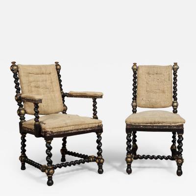 William Trotter AN UNUSUAL SET OF TWELVE EBONIZED MAHOGANY BARLEY TWIST TURNED DINING CHAIRS