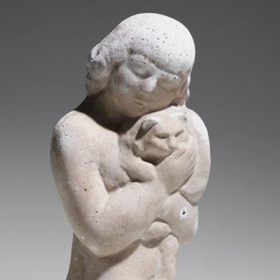 William Zorach CAST STONE SCULPTURE OF NUDE WITH CAT BY WILLIAM ZORACH