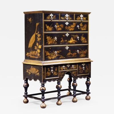 William and Mary Black Japanned Chest On Stand